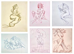 Vintage Claes Oldenburg mythological Erotic Fantasy Suite print set of 6 medusa mermaid