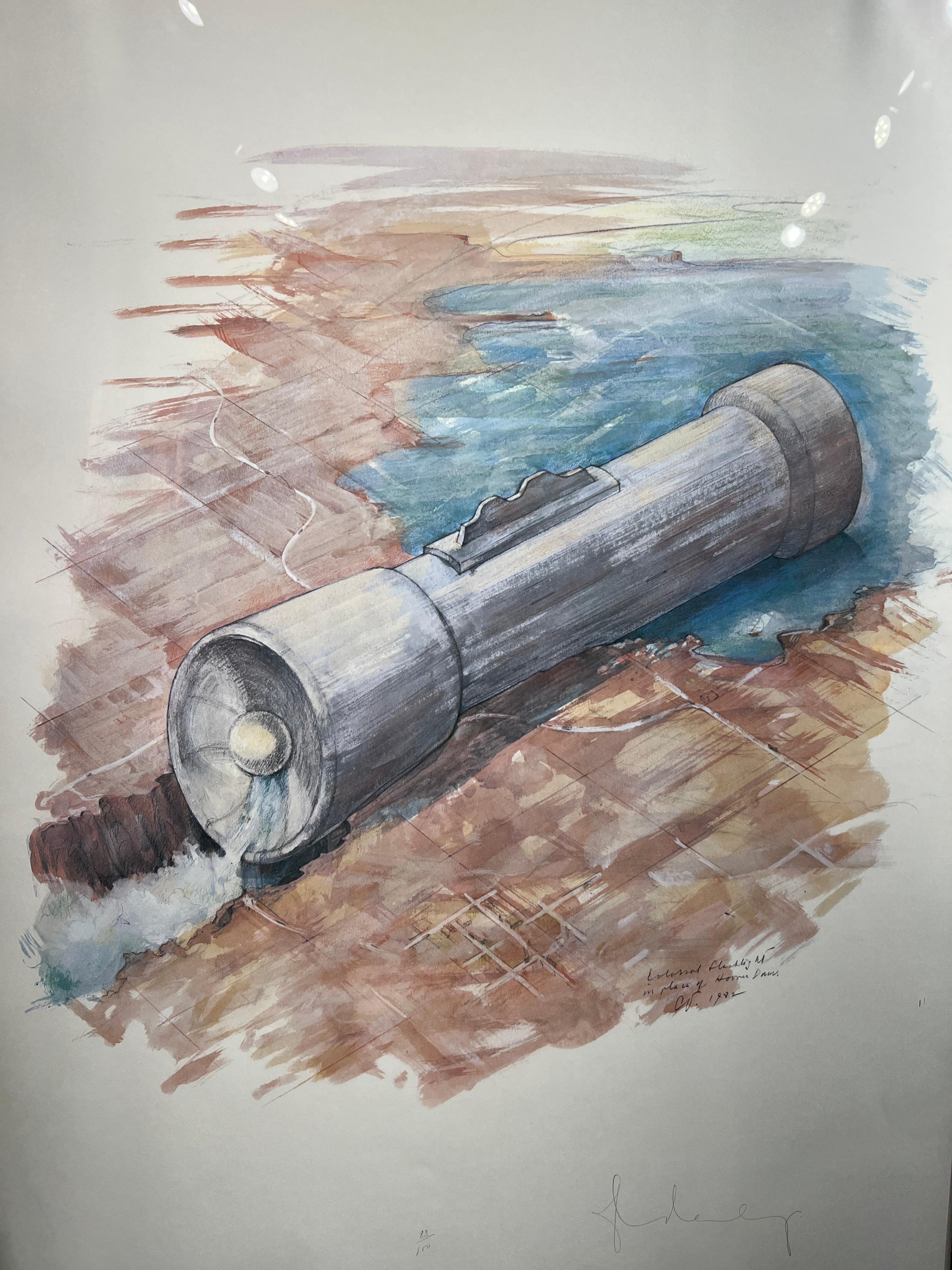 Colossal Flashlight in Place of Hoover Dam - American Modern Print by Claes Oldenburg