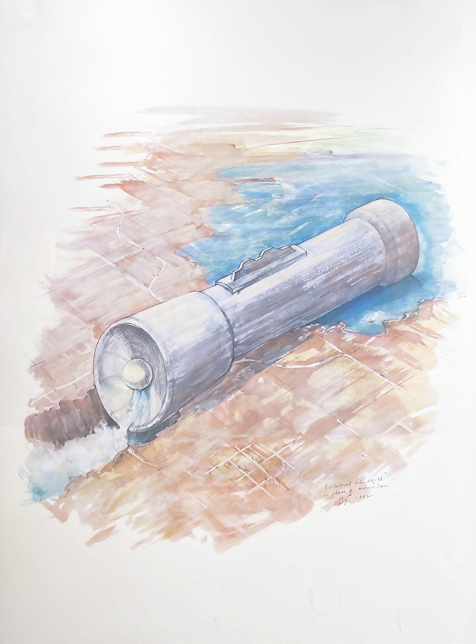 Claes Oldenburg Abstract Print - Colossal Flashlight in Place of Hoover Dam