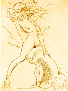 Figure et Phallus : dessin érotique de femme nue à talons dans un arc-en-ciel de couleurs