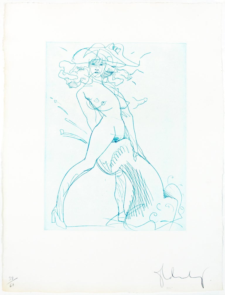 Figure and Phallus: erotic nude drawing of woman in heels in rainbow of colors - Print by Claes Oldenburg