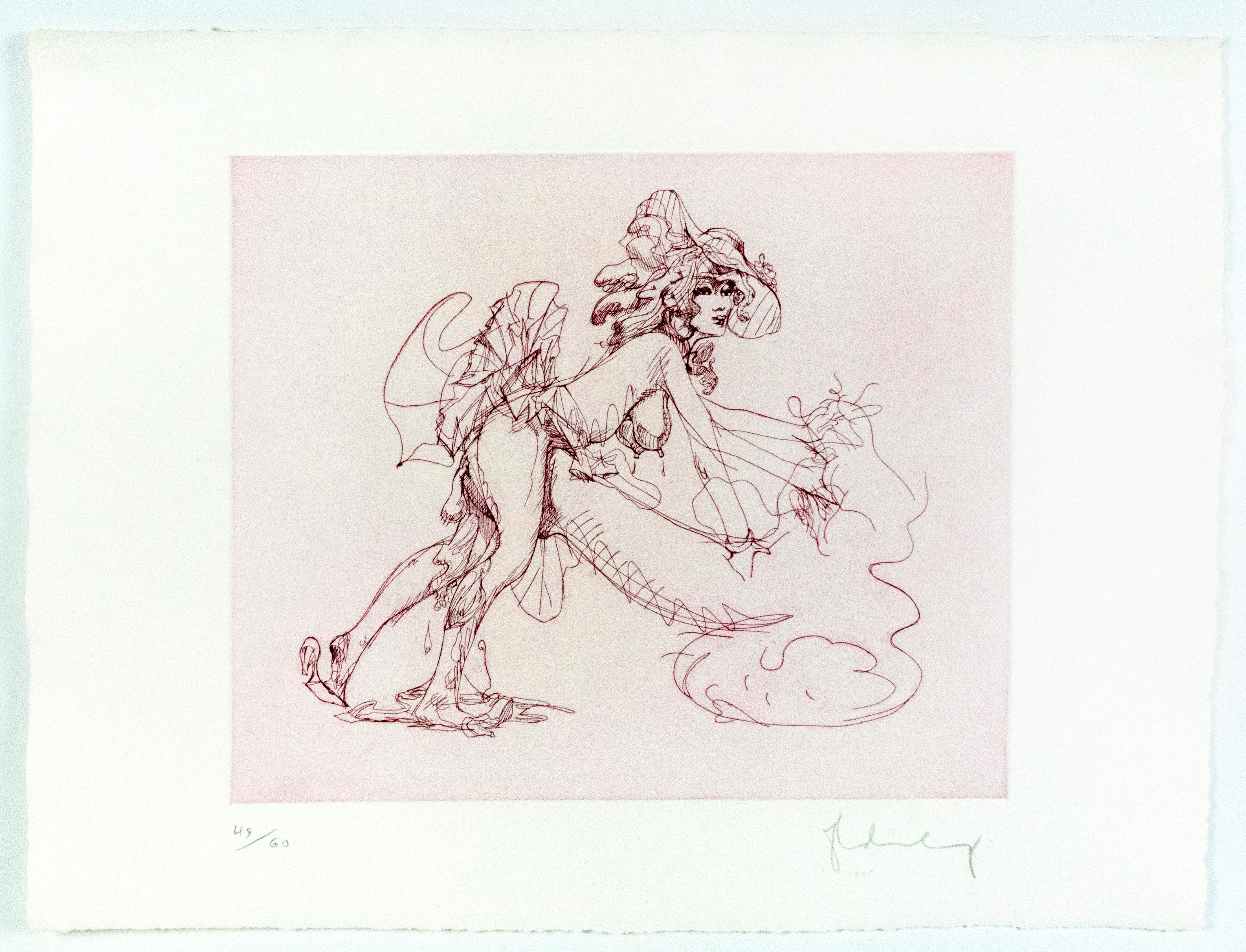 Figure in Skirt Claes Oldenburg playful erotic nude etching in rainbow of color For Sale 1