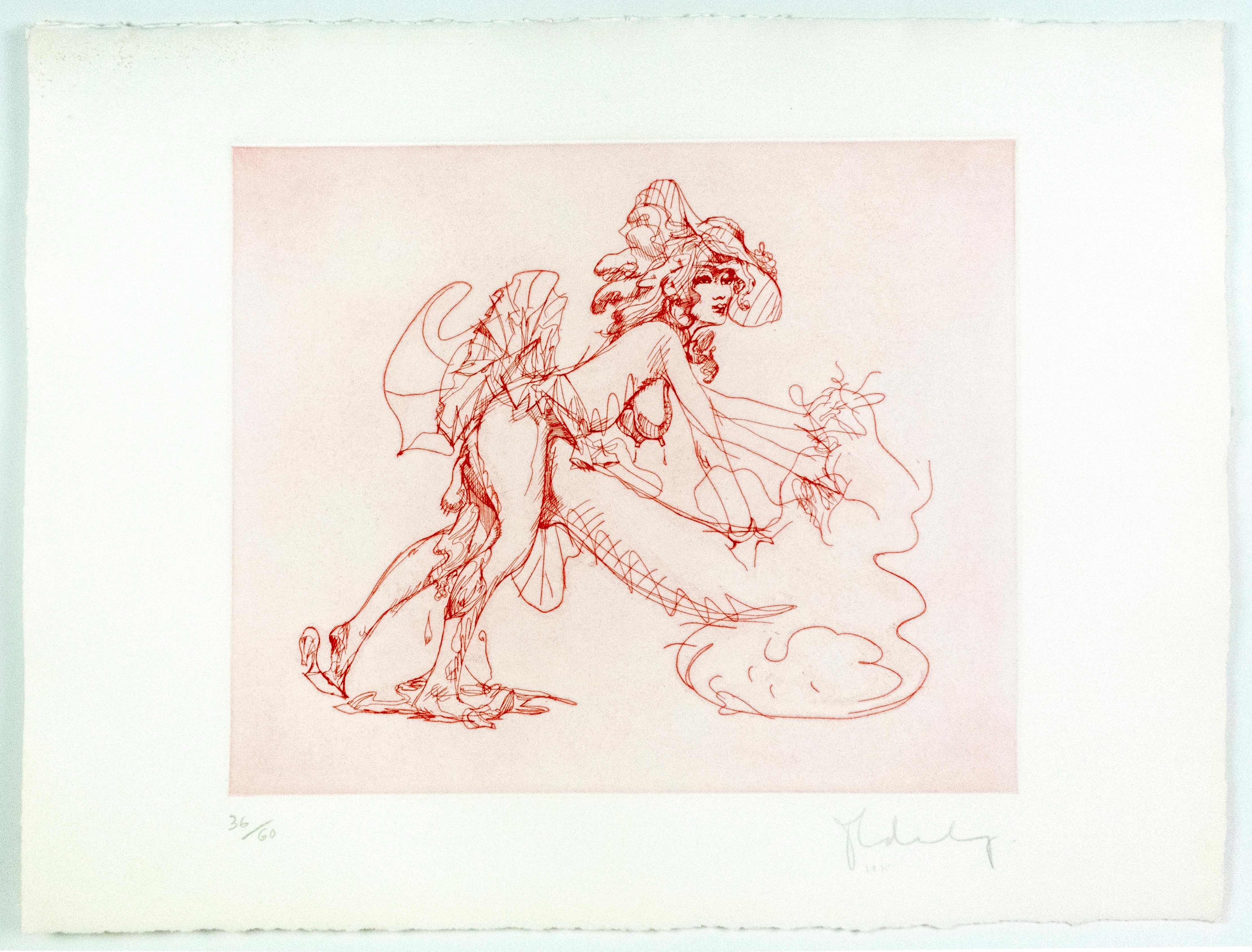 Figure in Skirt Claes Oldenburg playful erotic nude etching in rainbow of color For Sale 2