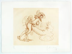 Figure in Skirt Claes Oldenburg playful erotic nude etching in rainbow of color