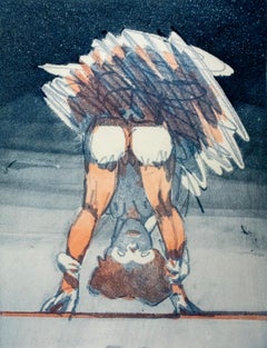 Vintage Figure Looking through Legs Claes Oldenburg nude etching of woman in skirt