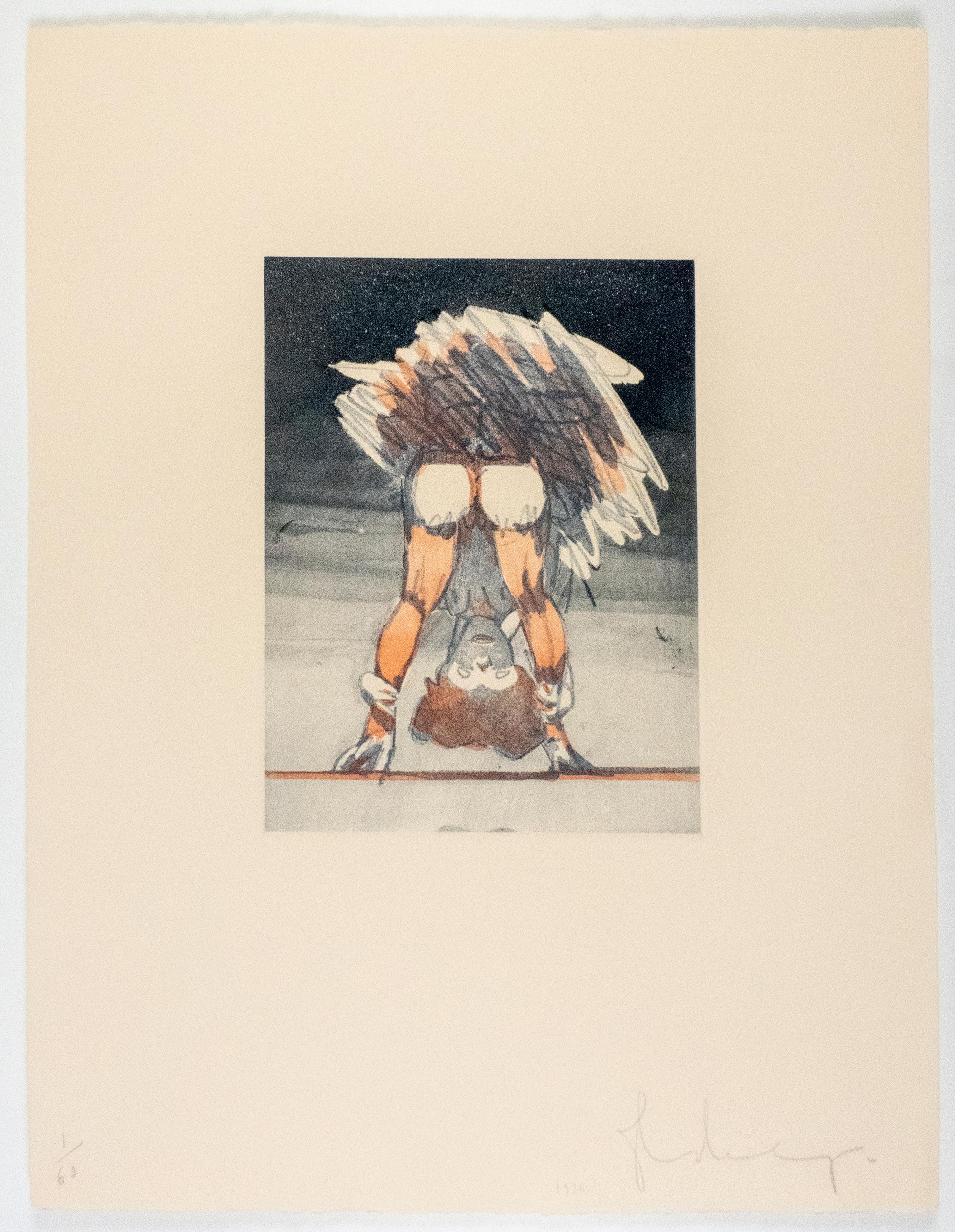 Figure regardant à travers les jambes Claes Oldenburg, gravure de nu de femme en jupe en vente 1