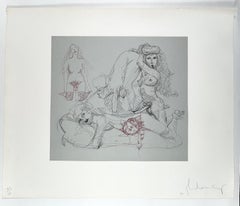 Quatre personnages et une tête, sur un Phallus géant de Claes Oldenburg - Scène de nu érotique