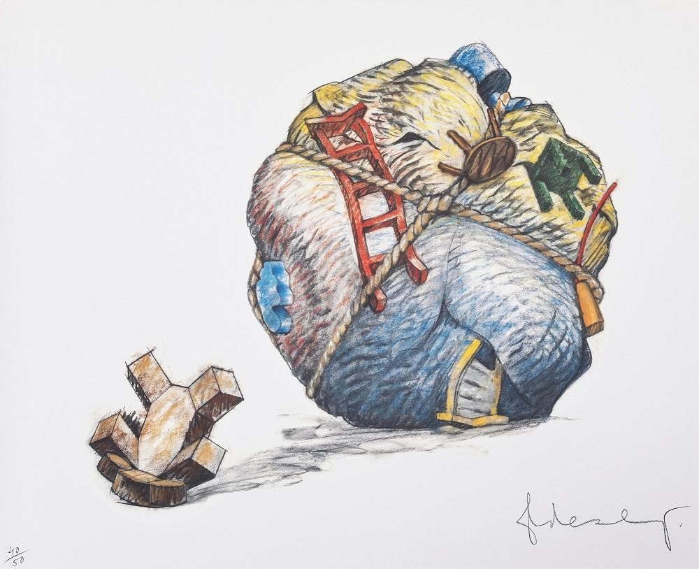 Claes Oldenburg Figurative Print - House Ball with Fallen Toy Bear