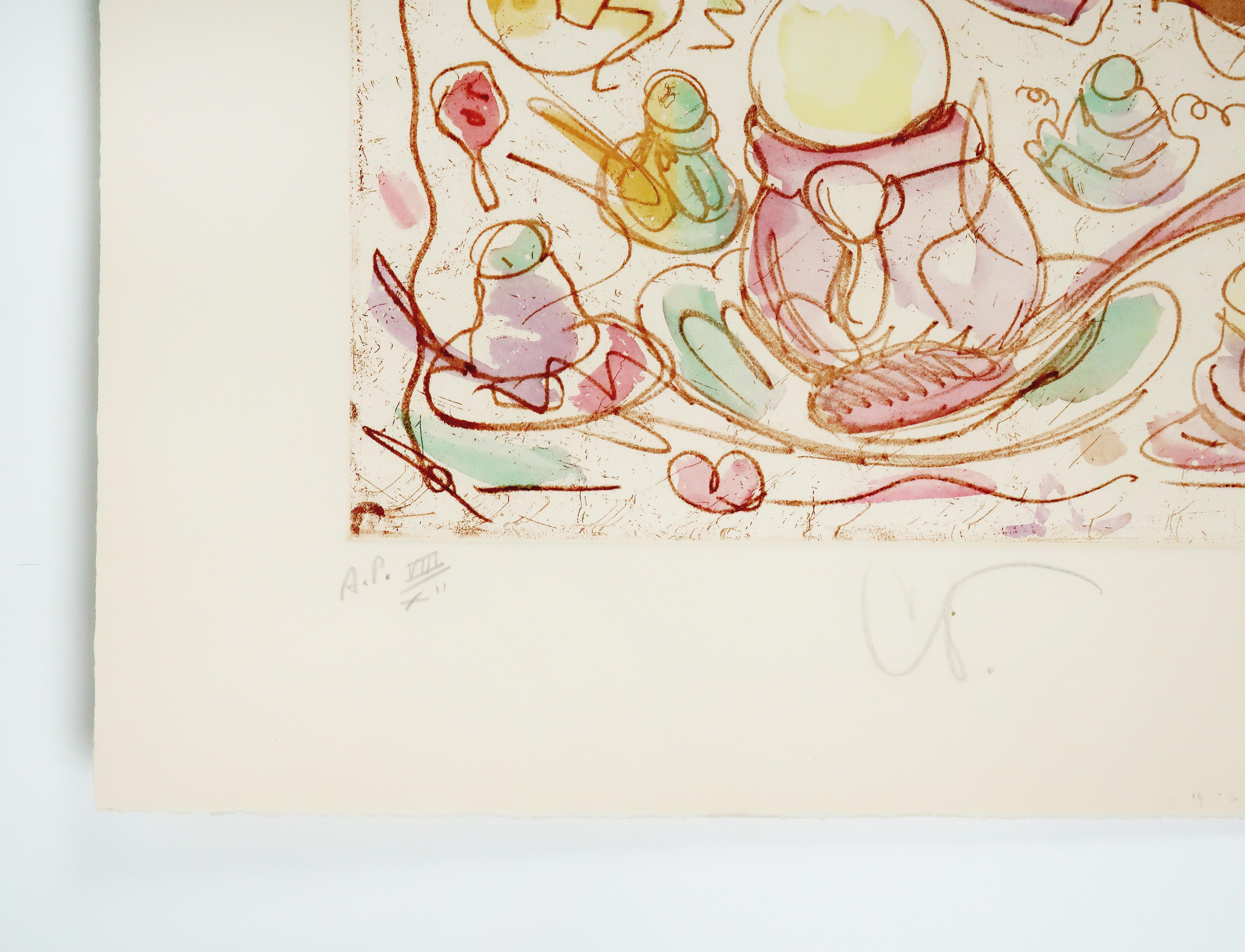 Assiettes à dessert crème glacée (A) Claes Oldenburg, gravure parfaite à l'eau-forte en pastel arc-en-ciel en vente 2