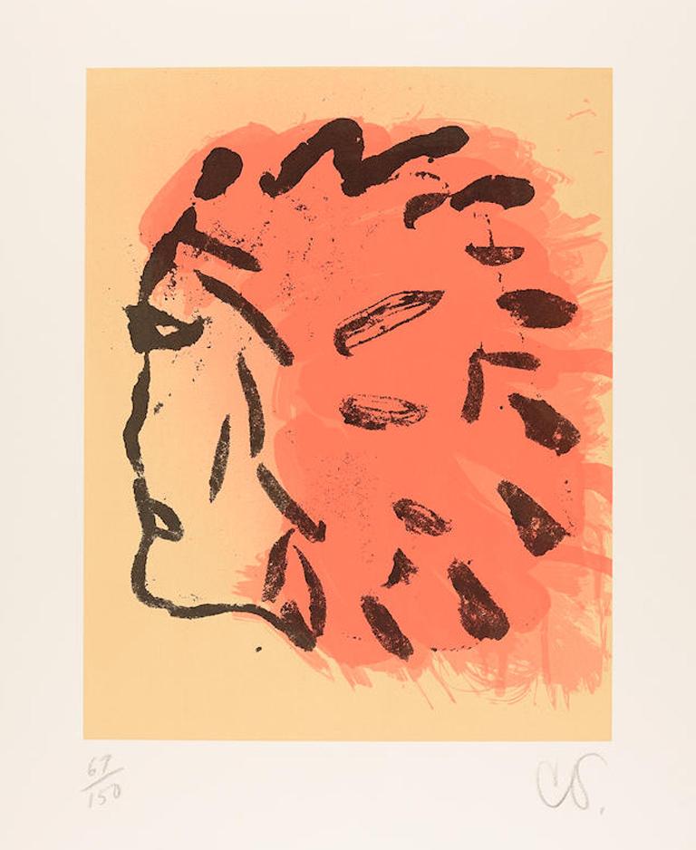 Artist: Claes Oldenburg, Swedish/American (1929 - )
Title: Indian Head from Peace Portfolio
Year: 1972
Medium: Silkscreen on Wove Paper, Signed and numbered in pencil
Edition: 150
Size: 29.5 in. x 21.5 in. (74.93 cm x 54.61 cm)

Artist's Blindstamp