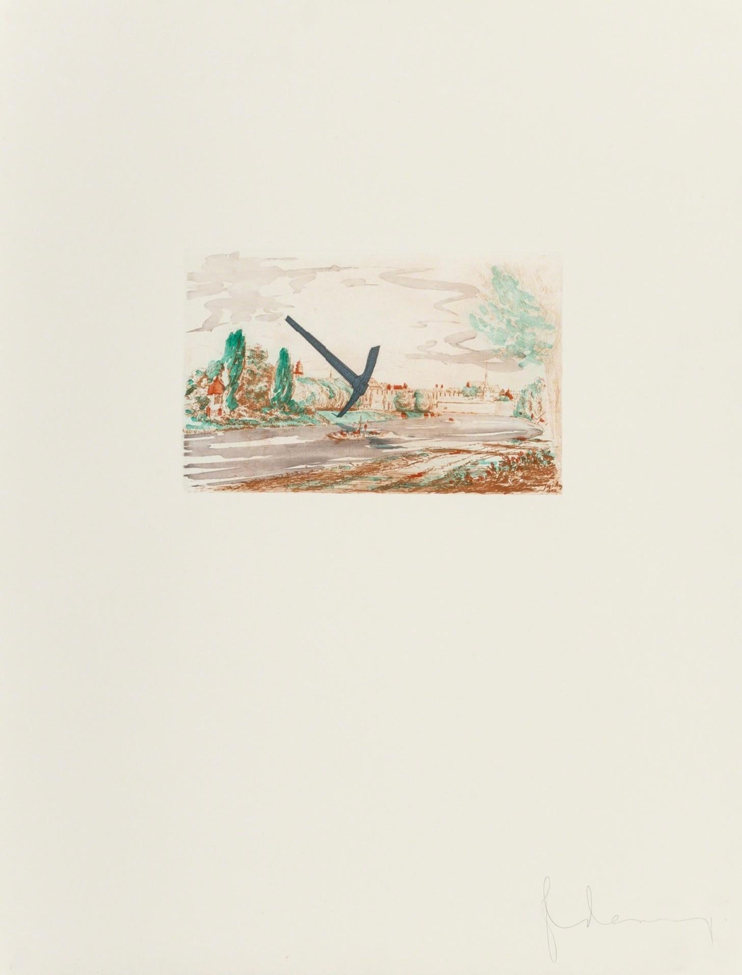 Pick-Axe Superimposed on a Drawing of Site by EL Grimm - Print by Claes Oldenburg
