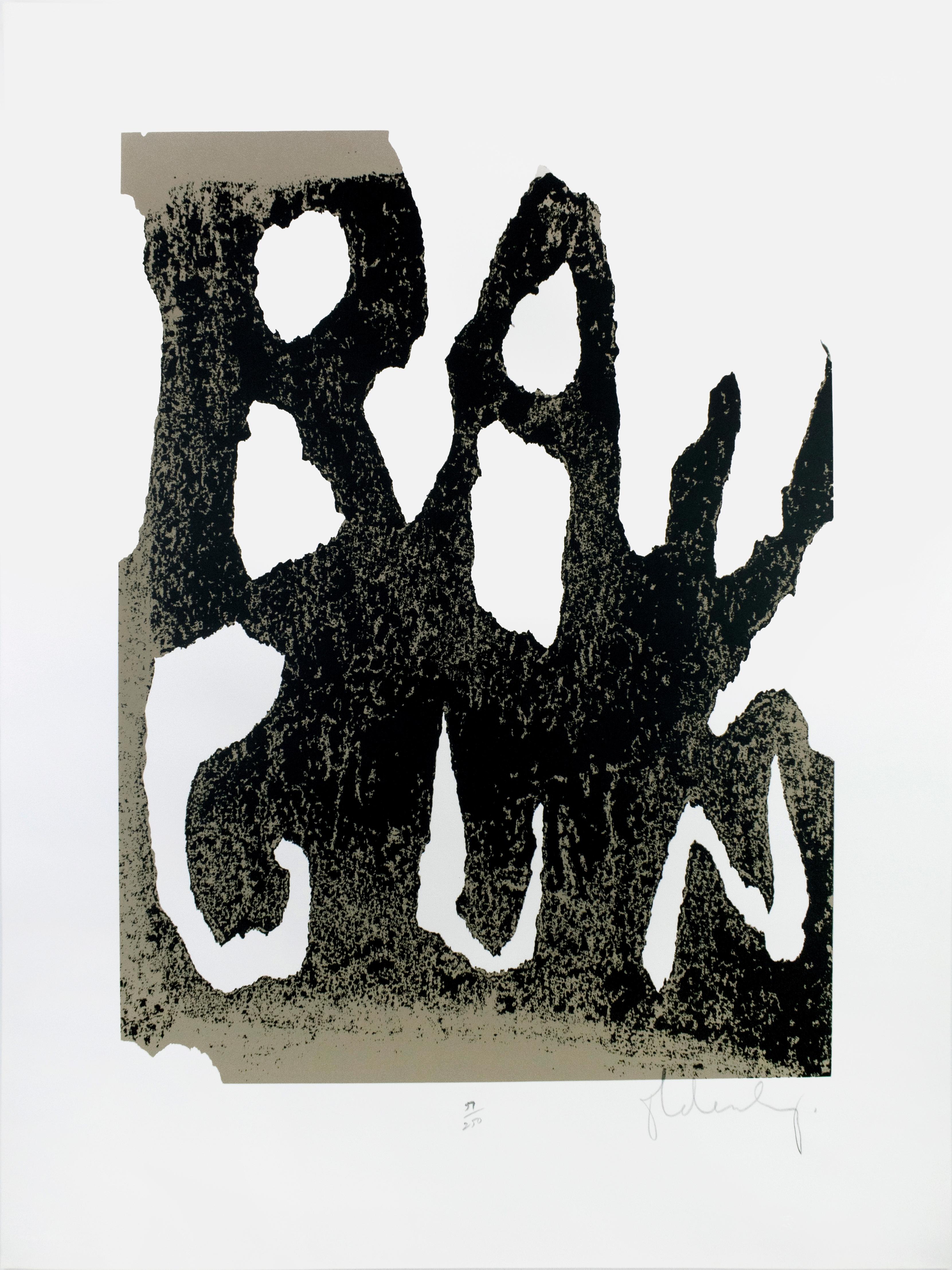 Ray Gun de Claes Oldenburg : sérigraphie avec texture industrielle brute noire et grise 