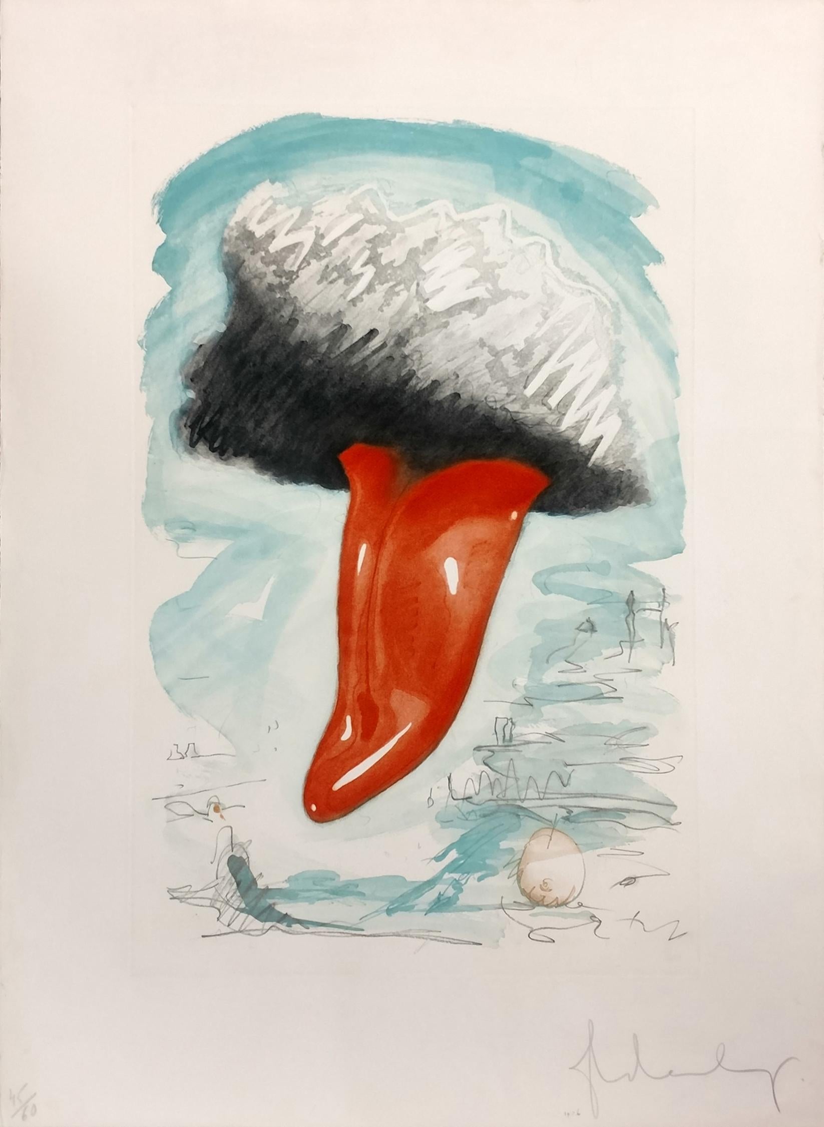 Claes Oldenburg Abstract Print - TONGUE CLOUD OVER LONDON, WITH THAMES BALL