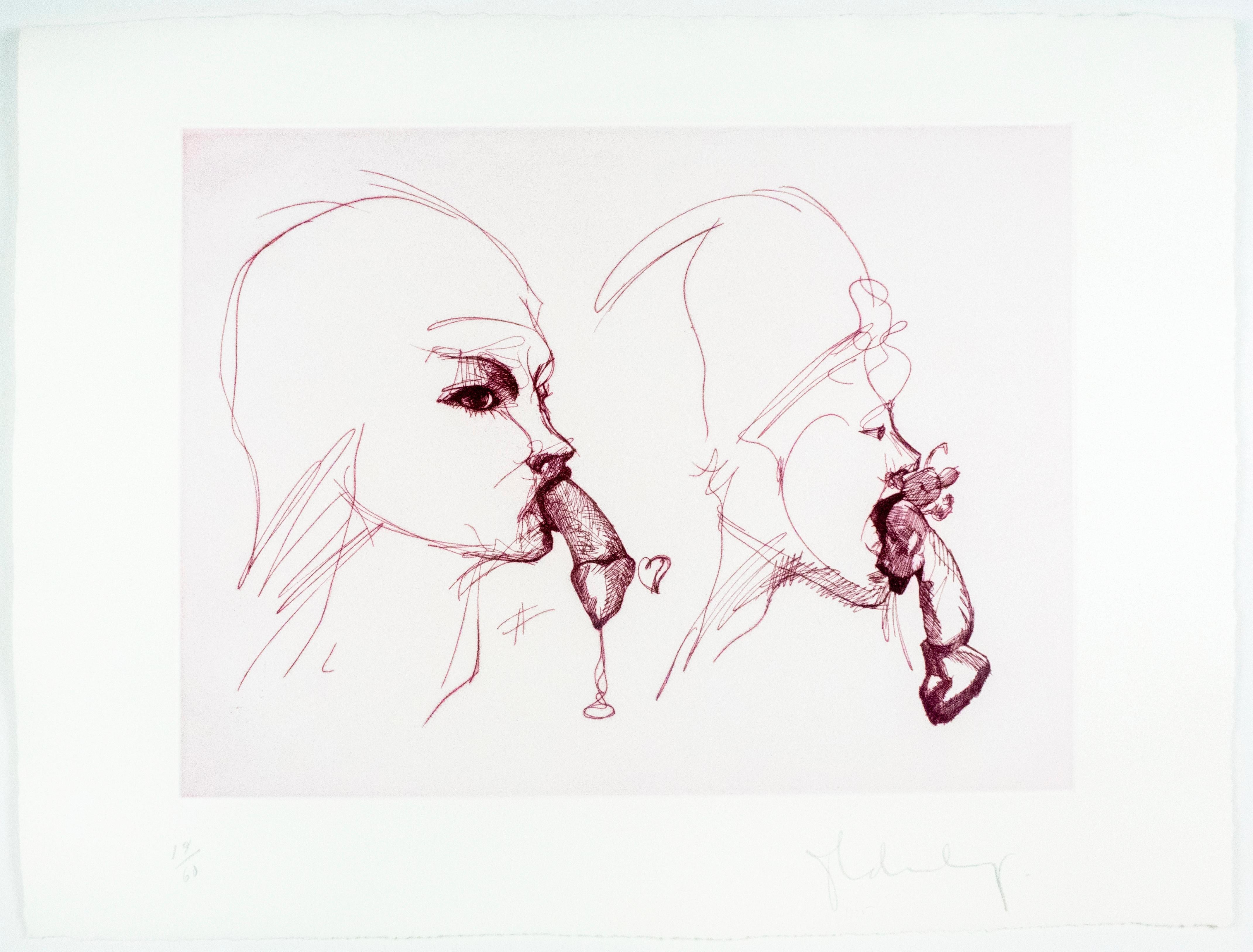 Claes Oldenburg: Verspielte erotische Radierung in Regenbogen von Farben, Profile im Angebot 2