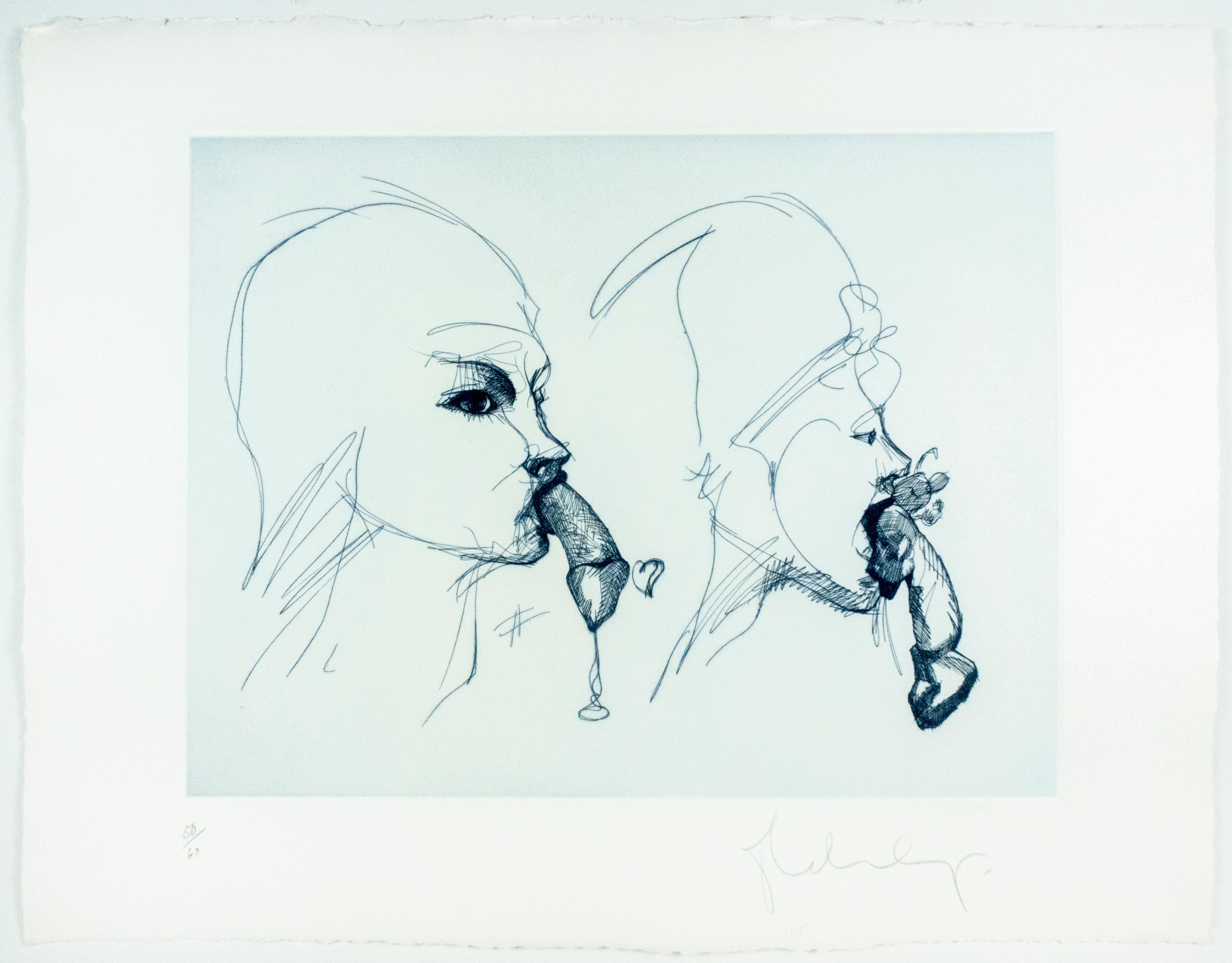 Two Profiles Claes Oldenburg playful erotic etching in rainbow of color For Sale 1