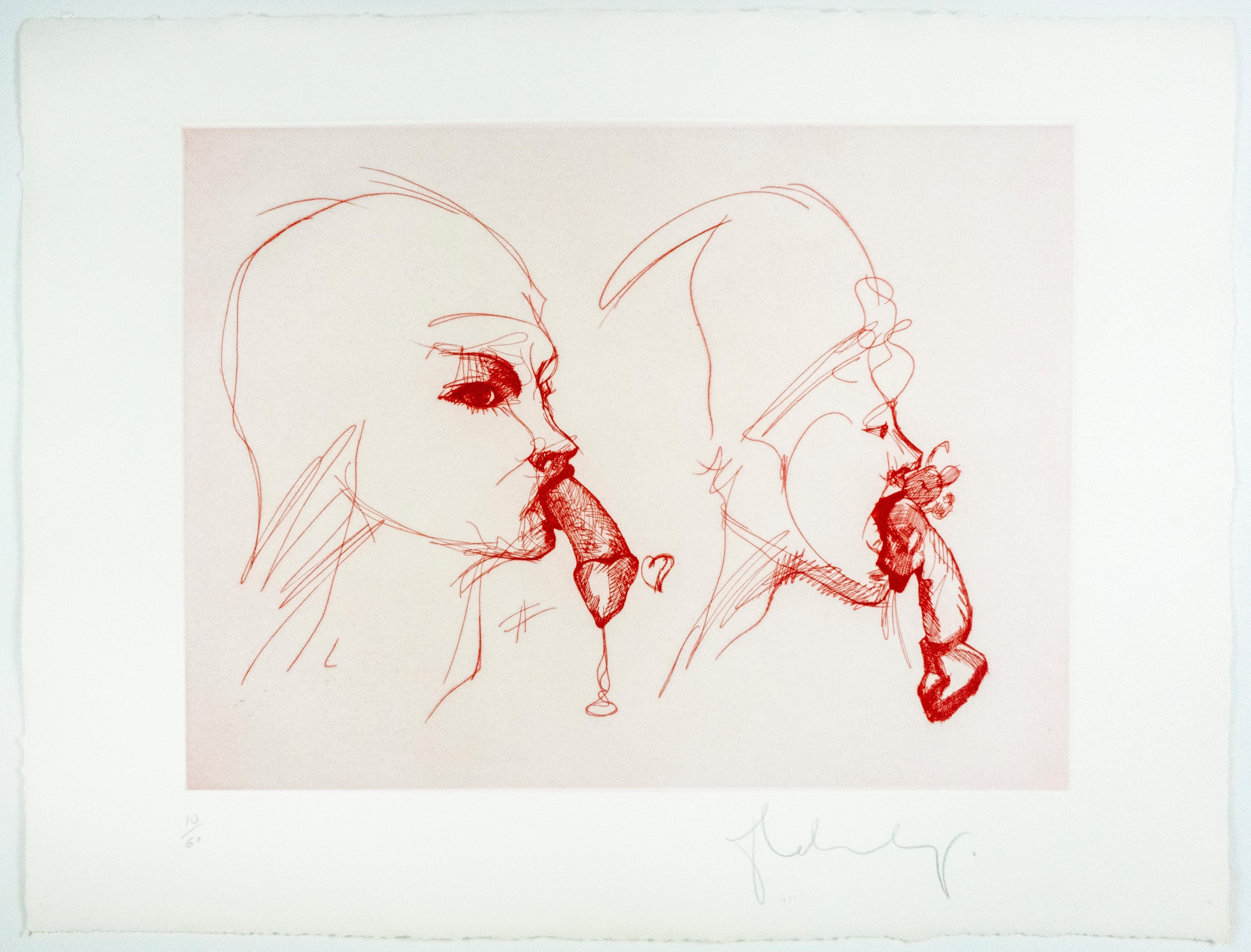 Two Profiles Claes Oldenburg playful erotic etching in rainbow of color For Sale 2