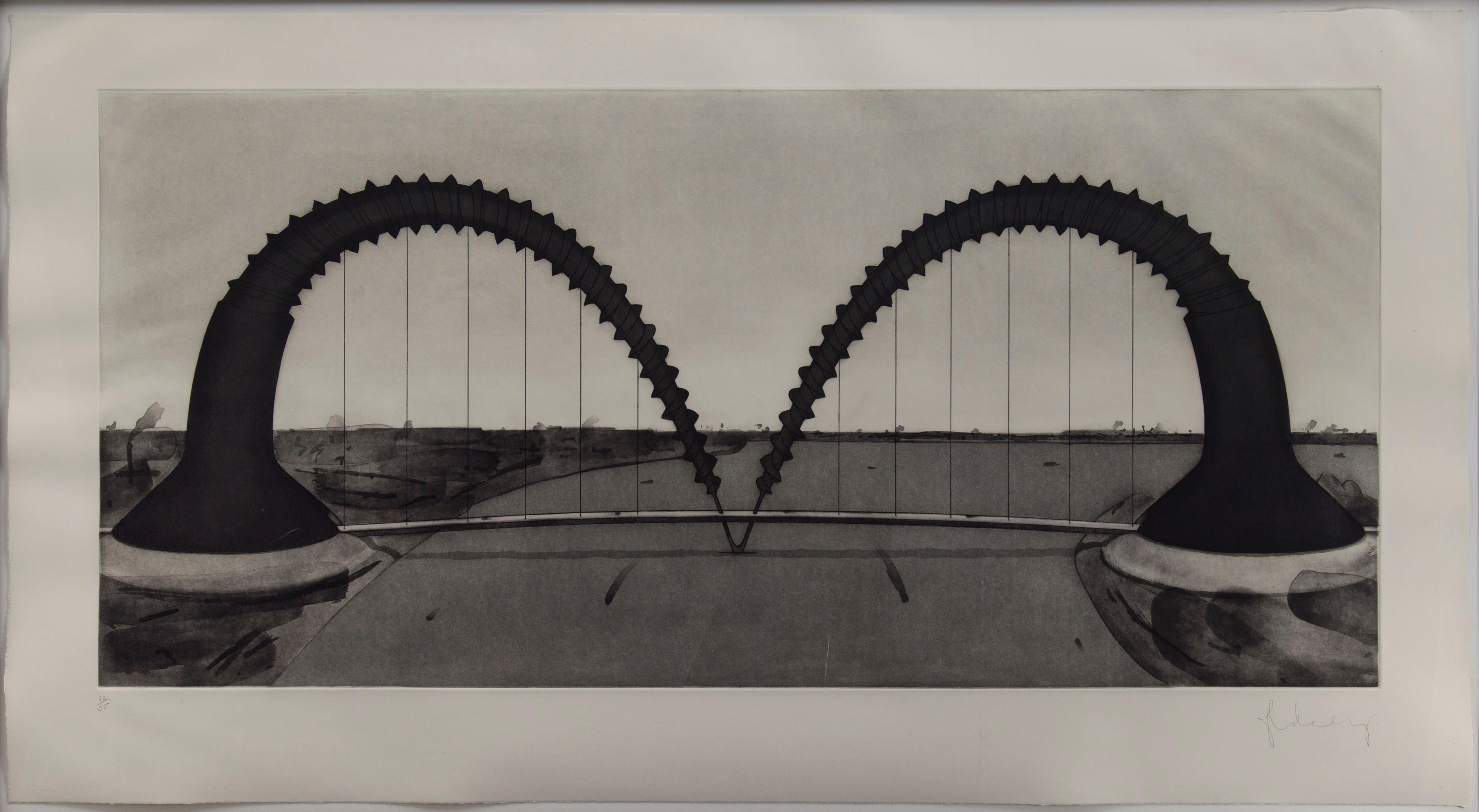 Claes Oldenburg (b.1929) screwarch bridge ‘1980’ etching with spitbite and aquatint. Featuring a blind stamp from multiples Inc.
Pencil signed lower right. Numbered 22 of 35 lower left.
Image: 23 3/8