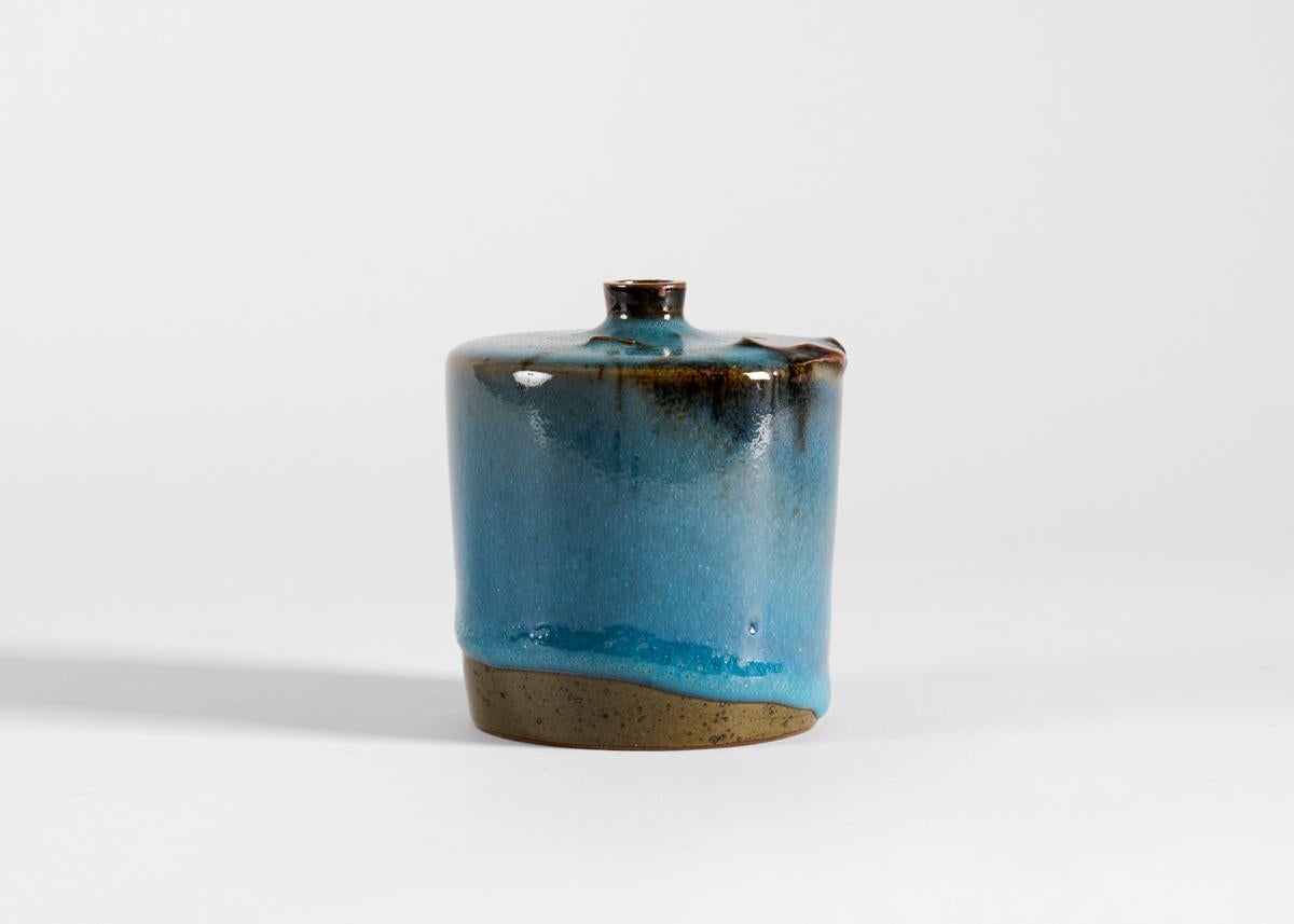 Swedish Claes Thell, Blue Glazed Vase with Narrow Mouth, Sweden, 1996 For Sale