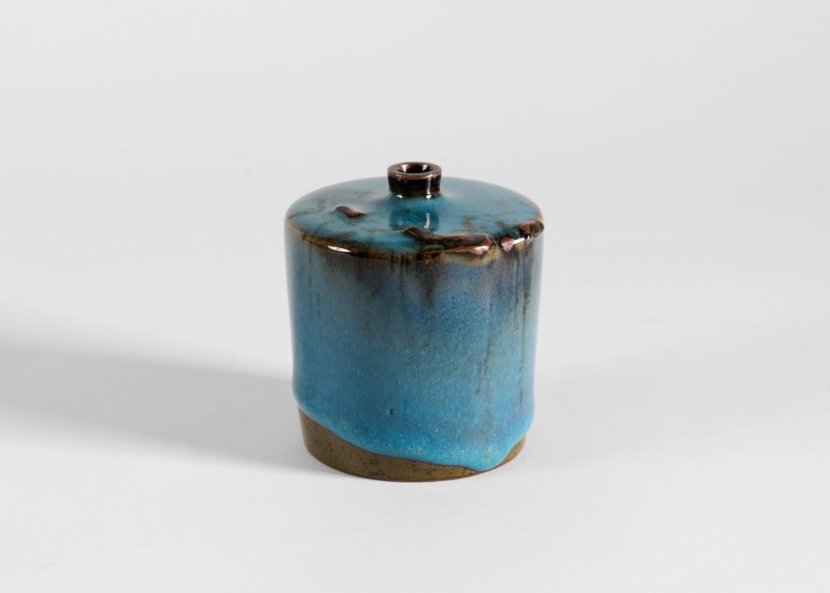 Late 20th Century Claes Thell, Blue Glazed Vase with Narrow Mouth, Sweden, 1996 For Sale