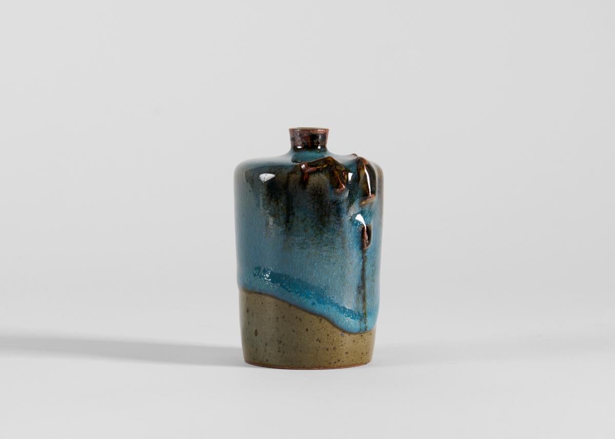 Swedish Claes Thell, Blue Glazed Vase with Narrow Mouth, Sweden, 2011