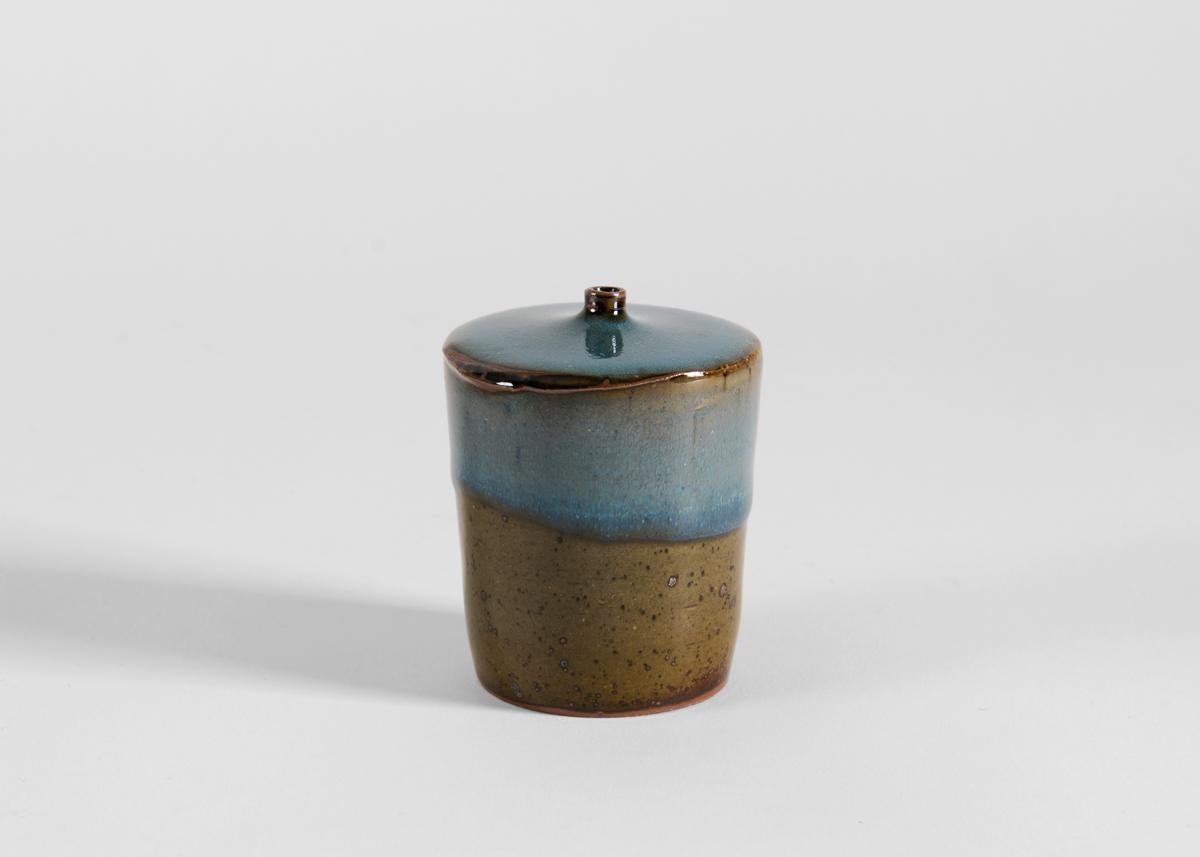 Late 20th Century Claes Thell, Blue Glazed Vase with Small Mouth, Sweden 1994 For Sale