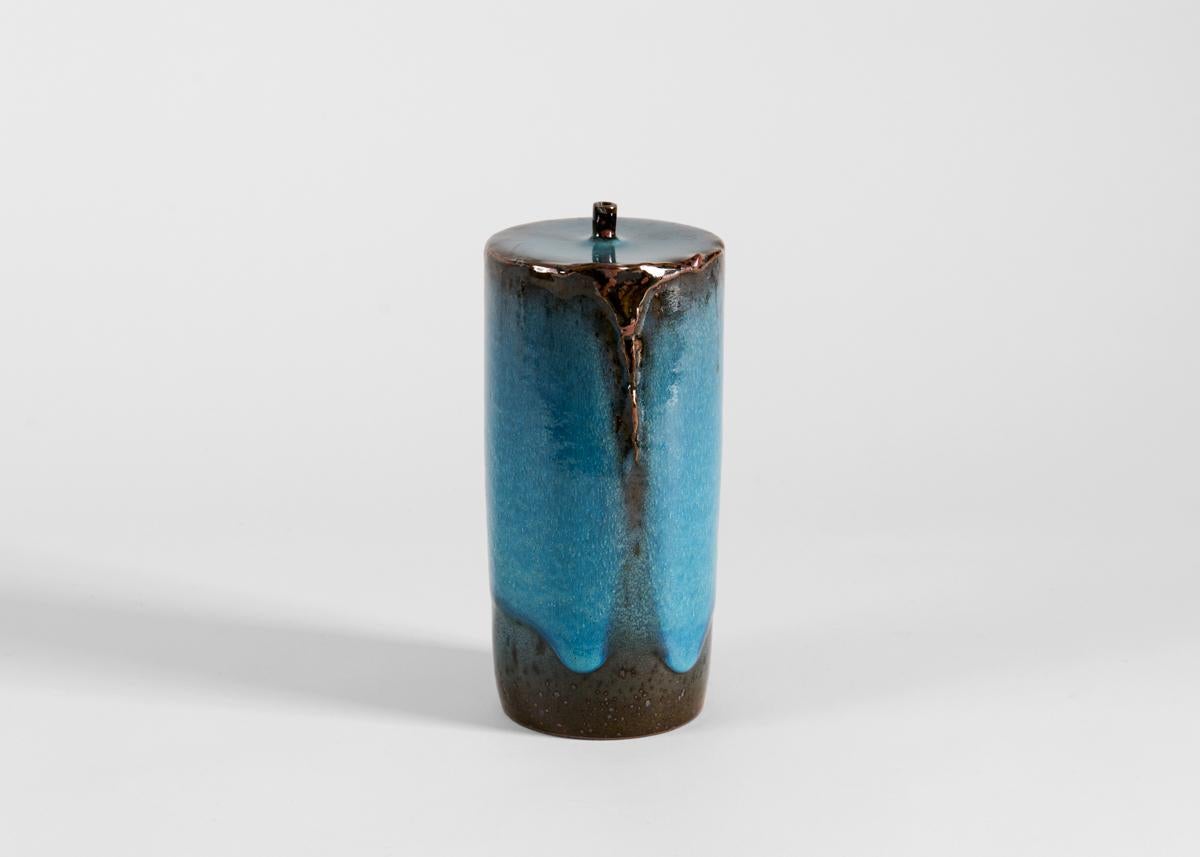 Late 20th Century Claes Thell, Tall Blue Glazed Vase, Sweden, 1992 For Sale
