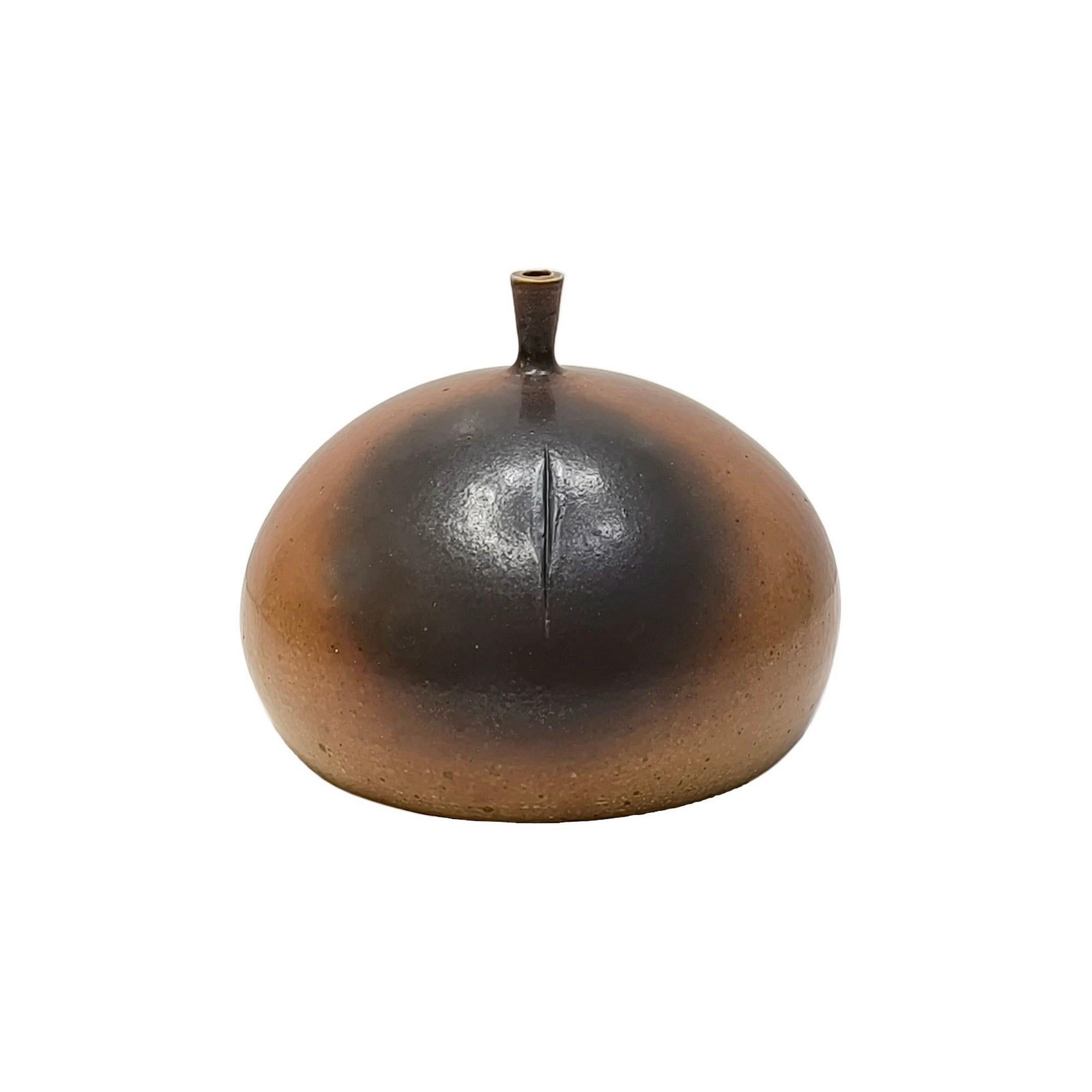 Claes Thell Unique Stoneware Vase Semi Matte Reddish Brown Glaze, Own Studio '73 For Sale