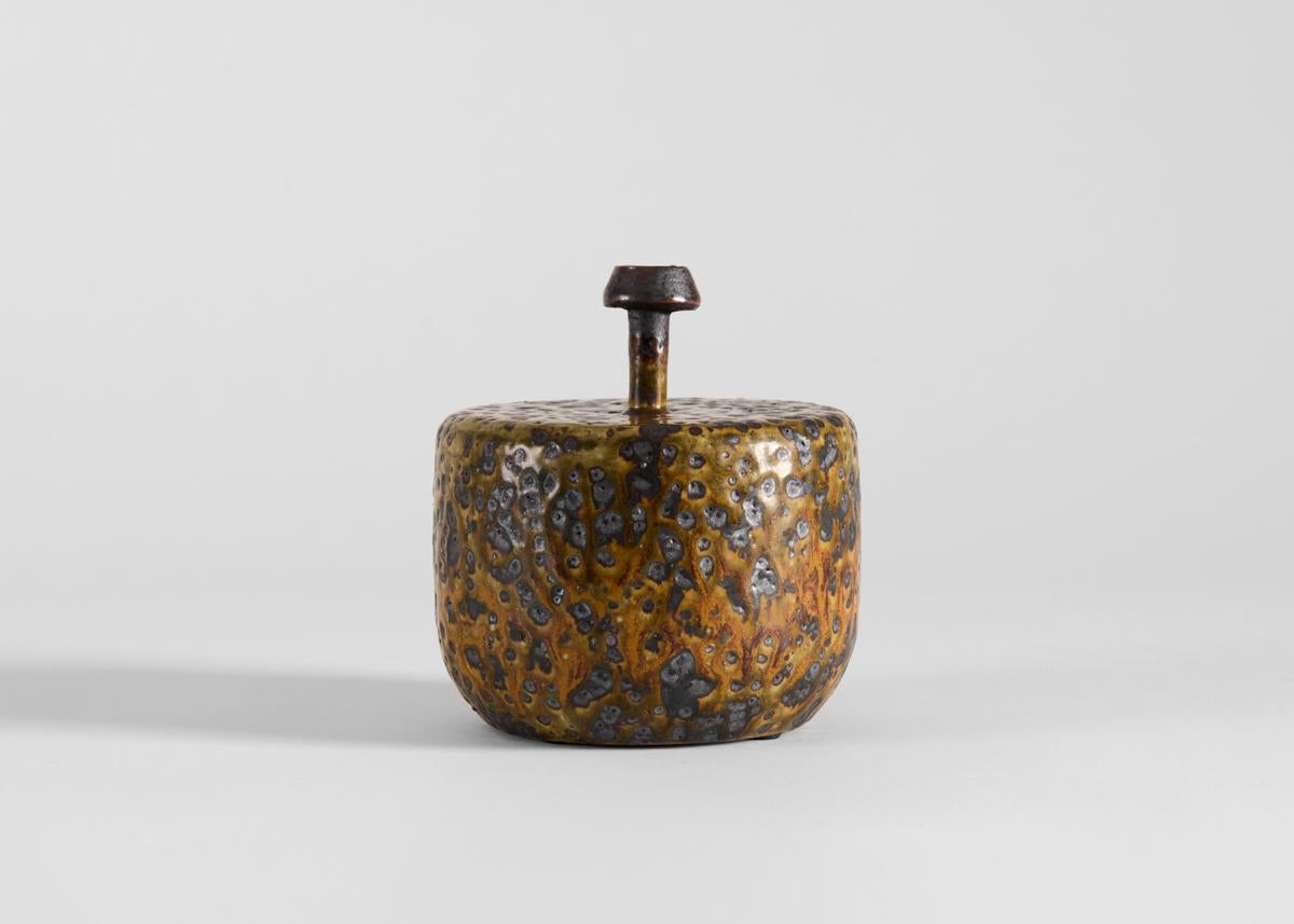 Swedish Claes Thell, Vase with Brown Yellow Glaze, Sweden, 1970s