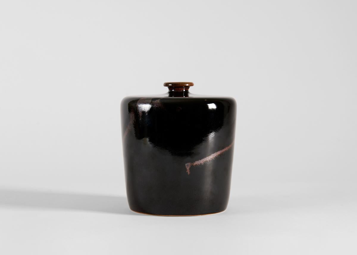 Swedish Claes Thell, Vase with Brown Yellow Glaze, Sweden, 1992 For Sale