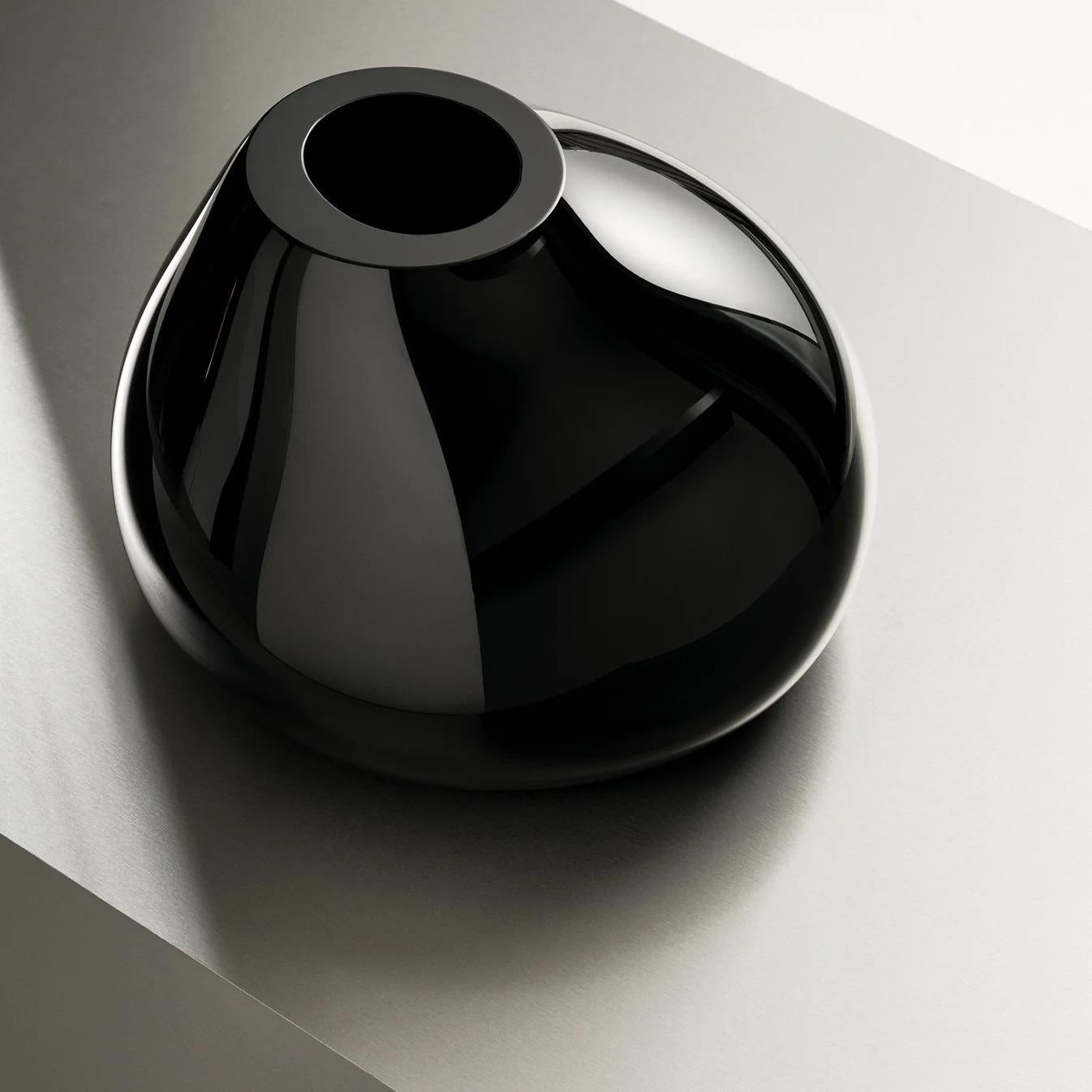 Organic Modern Claesson Koivisto Rune for Orrefors Sweden Ebon Black Glass Vase, Large For Sale