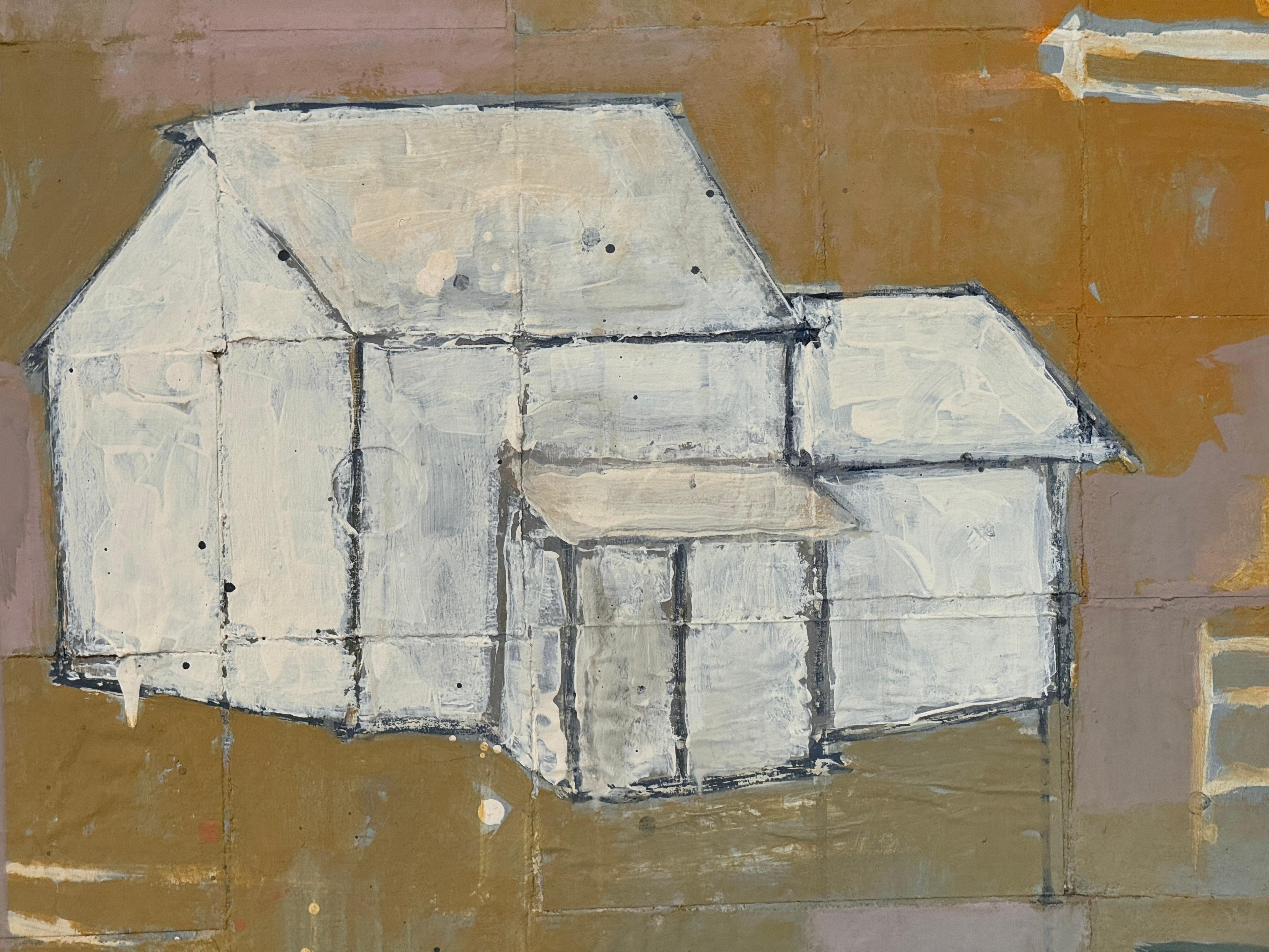 Claiborne Riley “House #4” Acrylic and Collage on Canvas im Zustand „Gut“ im Angebot in Charlottesville, VA