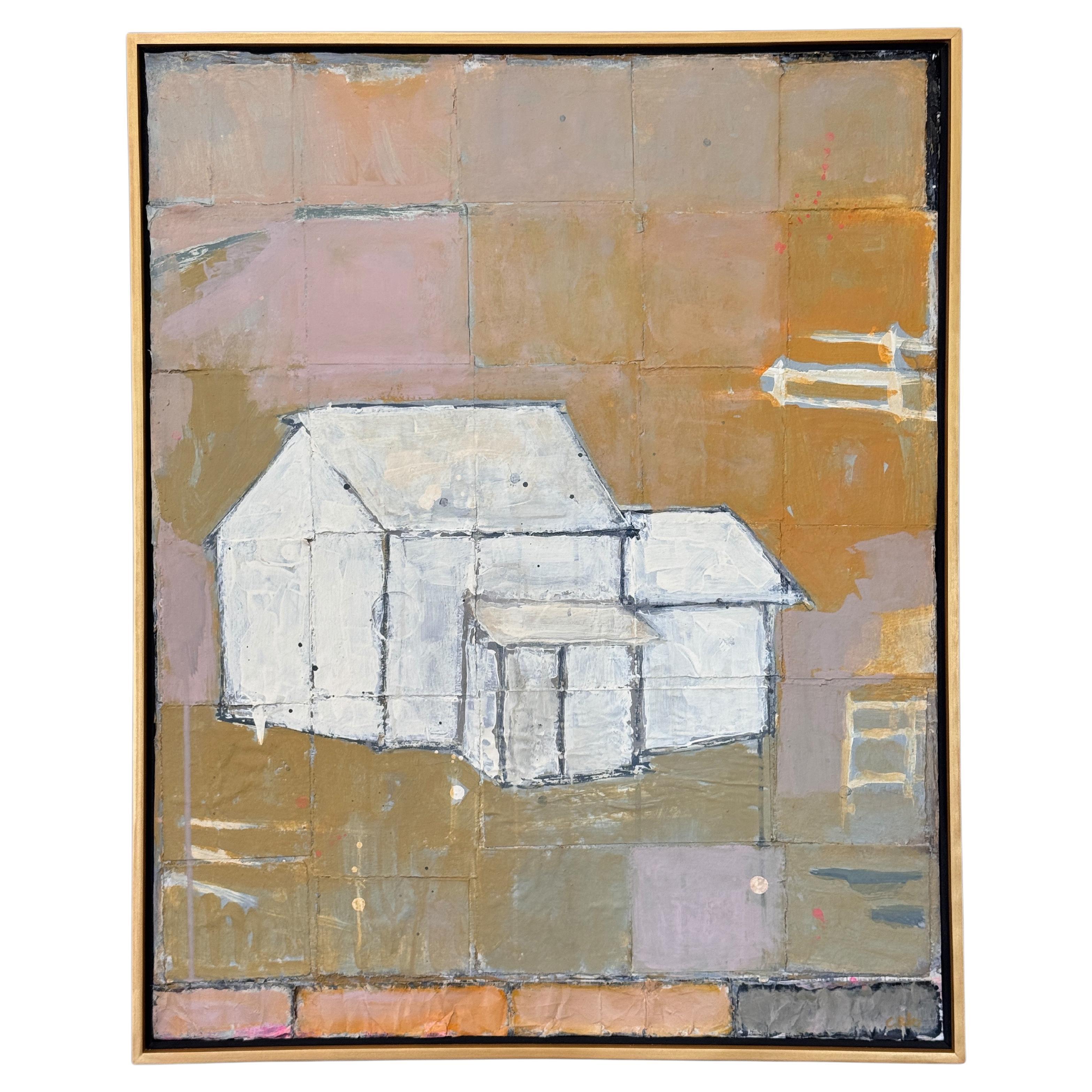 Claiborne Riley “House #4” Acrylic and Collage on Canvas im Angebot
