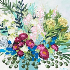 Paper Daisies and Protea 1 by Clair Bremner. Acrylic on canvas. Ready to hang.