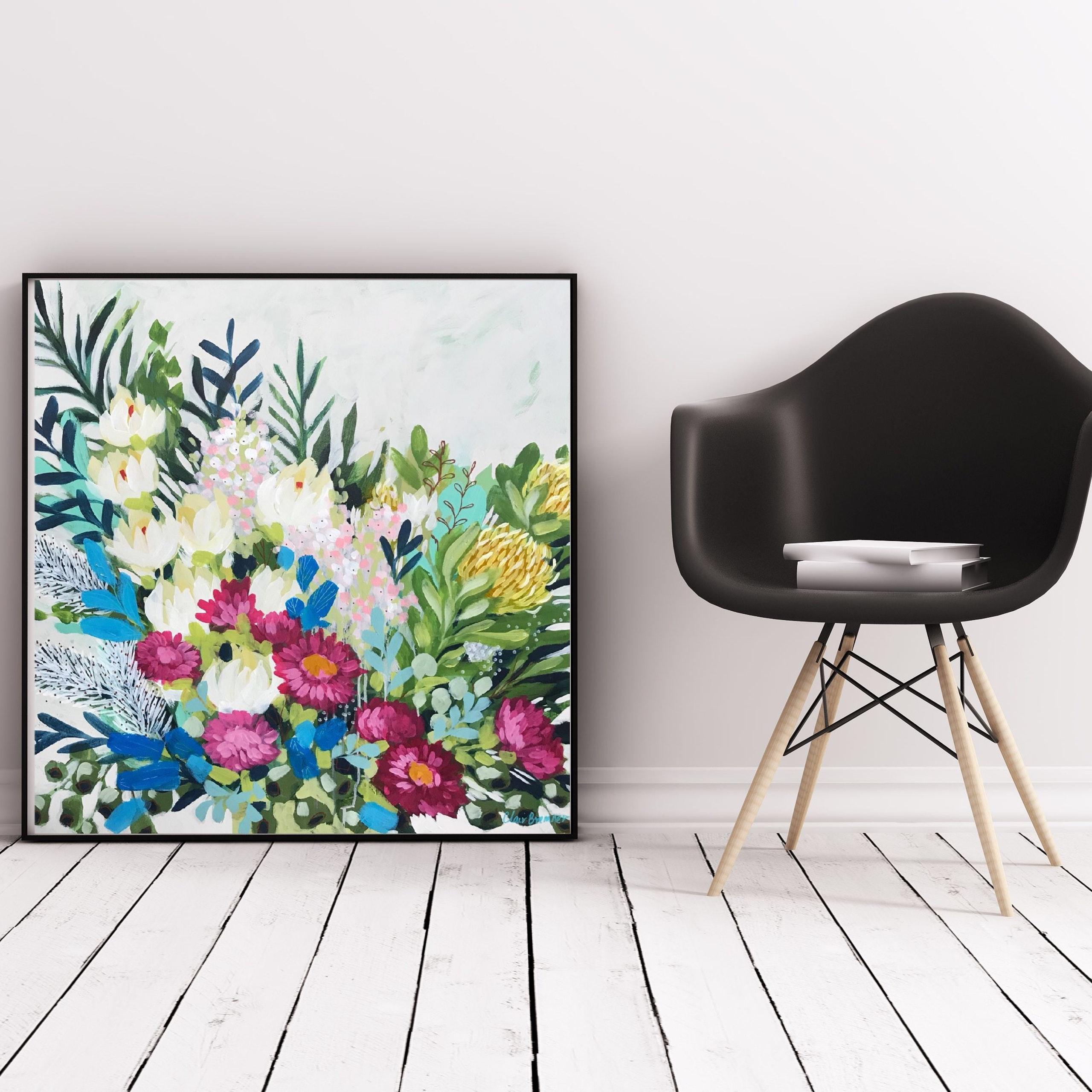 Paper Daisies and Protea 2 by Clair Bremner. Acrylic on canvas. Ready to hang. 1