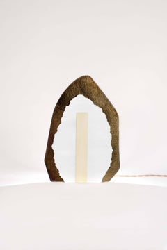 Contemporary Two Layered Brown Glass and Brass Table Lamp by Marie Jeunet