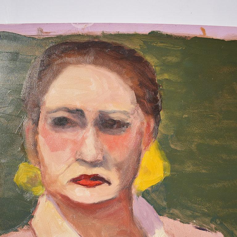 20th Century Clair Seglem Bougie Portrait Painting of a Woman in Pink