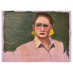 Vintage Clair Seglem Bougie Portrait Painting of a Woman in Pink