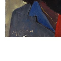 Clair Seglem Horizontal Portrait Painting of a Man in Red and Blue