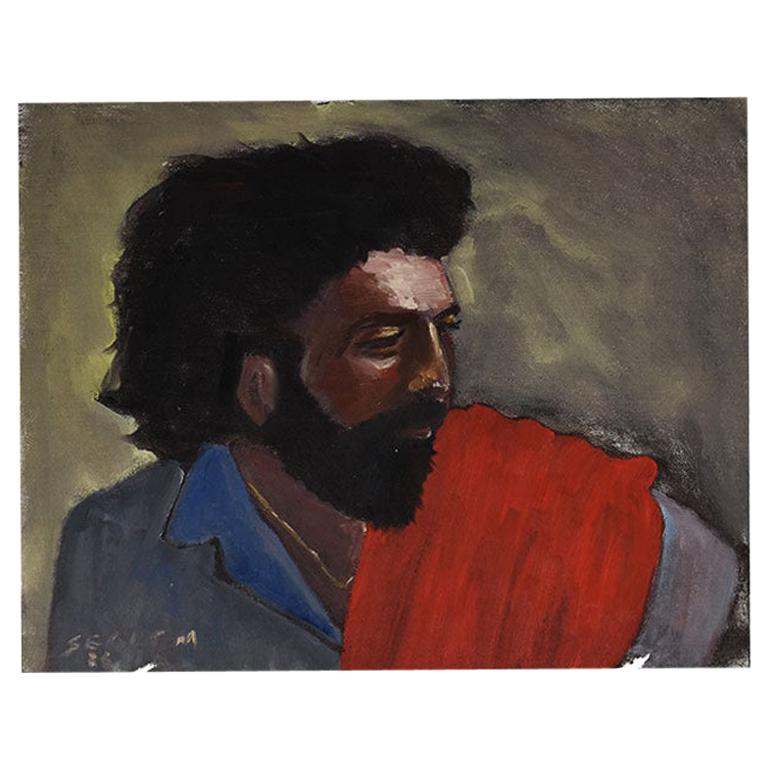 Clair Seglem Horizontal Portrait Painting of a Man in Red and Blue