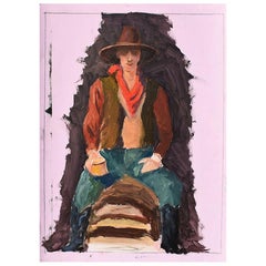 Used Clair Seglem Original Portrait Painting of a Cowboy