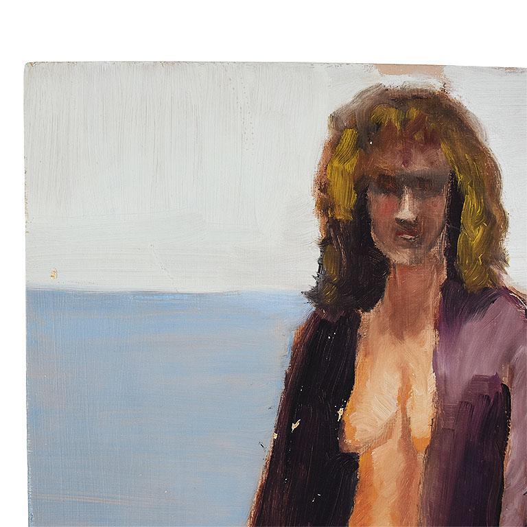 Bohème Peinture originale de portrait d'une femme nue en violet de Clair Seglem en vente