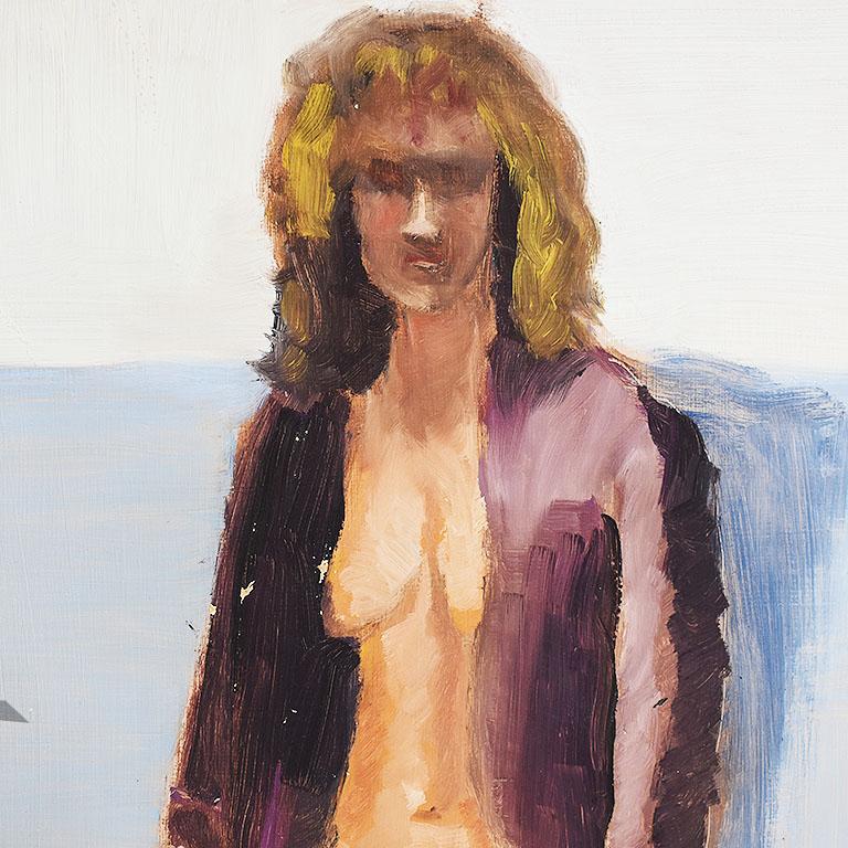 Bohemian Clair Seglem Original Portrait Painting of a Nude Woman in Purple For Sale