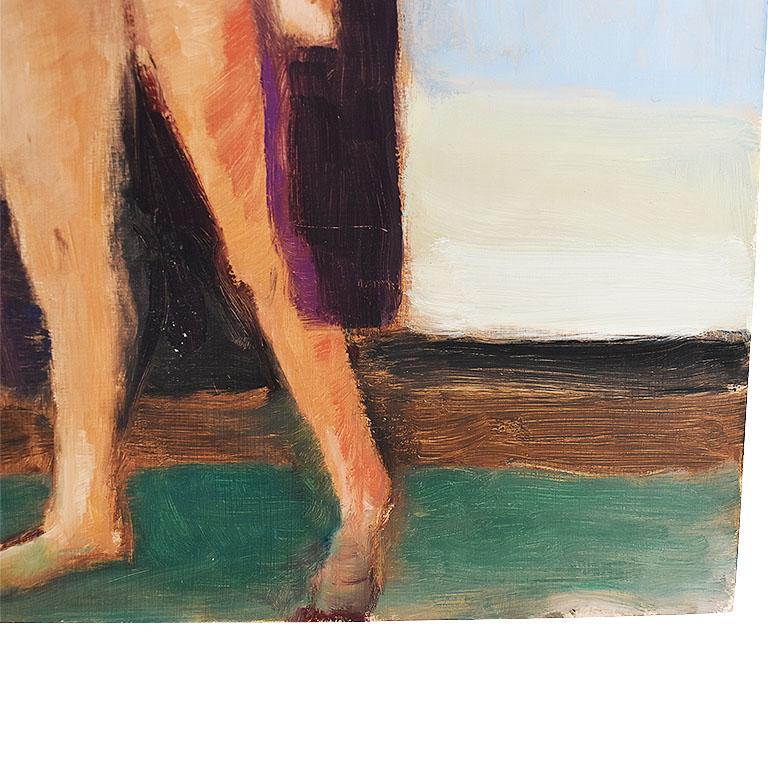20ième siècle Peinture originale de portrait d'une femme nue en violet de Clair Seglem en vente