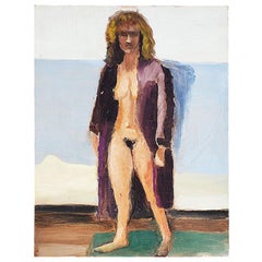 Clair Seglem Pintura Retrato Original de una Mujer Desnuda en Morado