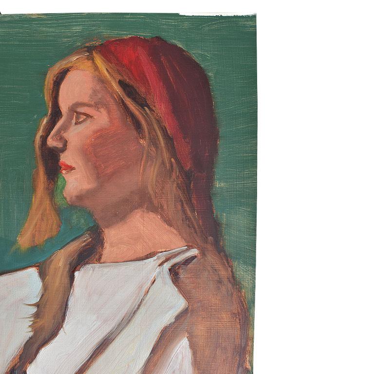 American Clair Seglem Portrait Painting of a Woman in Green, 20th Century Unsigned For Sale
