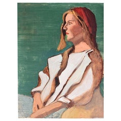 Clair Seglem Portrait Painting of a Woman in Green, 20th Century Unsigned