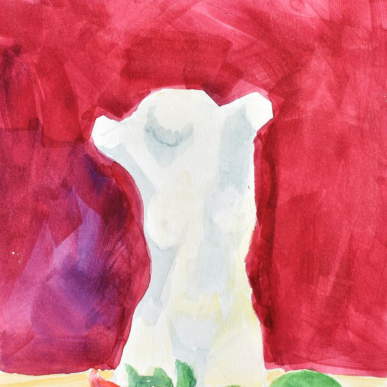 Aesthetic Movement Clair Seglem Watercolor Painting of Marble Torso on Magenta Background For Sale