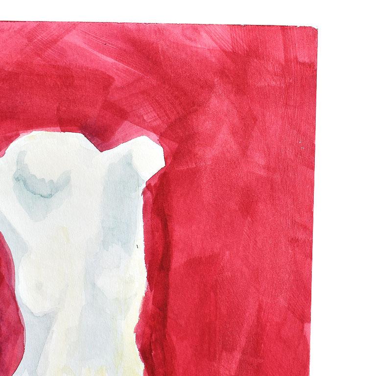 American Clair Seglem Watercolor Painting of Marble Torso on Magenta Background For Sale