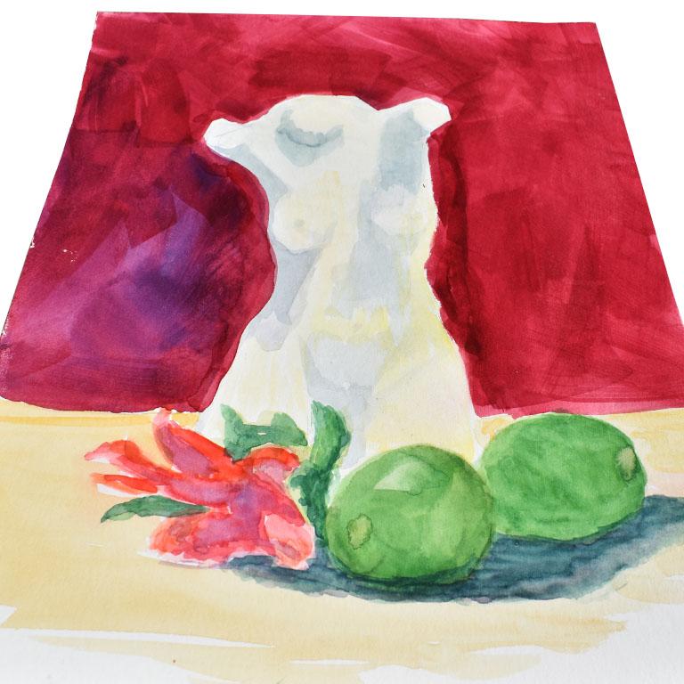 Clair Seglem Watercolor Painting of Marble Torso on Magenta Background In Excellent Condition For Sale In Oklahoma City, OK