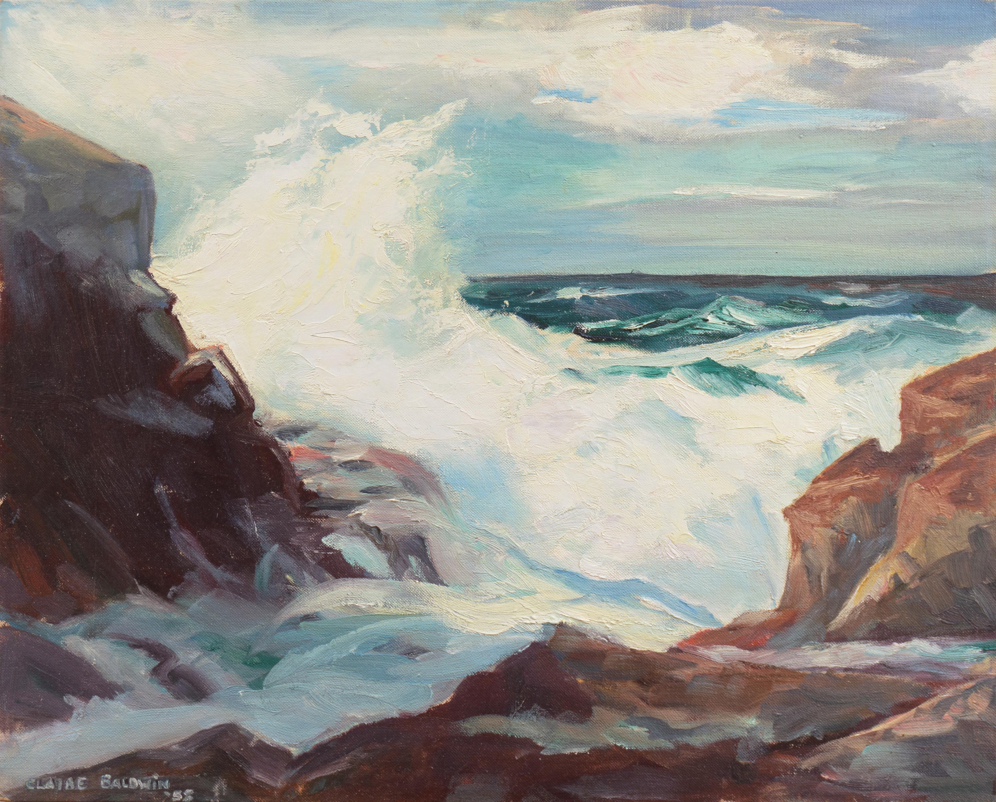 Claire Baldwin Landscape Painting - 'California Breakers', Impressionist Seascape, Woman artist